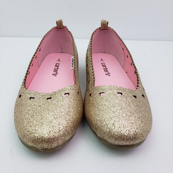 Carters Ellaria Girls Size 13 Gold Glitter Slip On Casual Ballet Flats Shoes - Picture 3 of 8